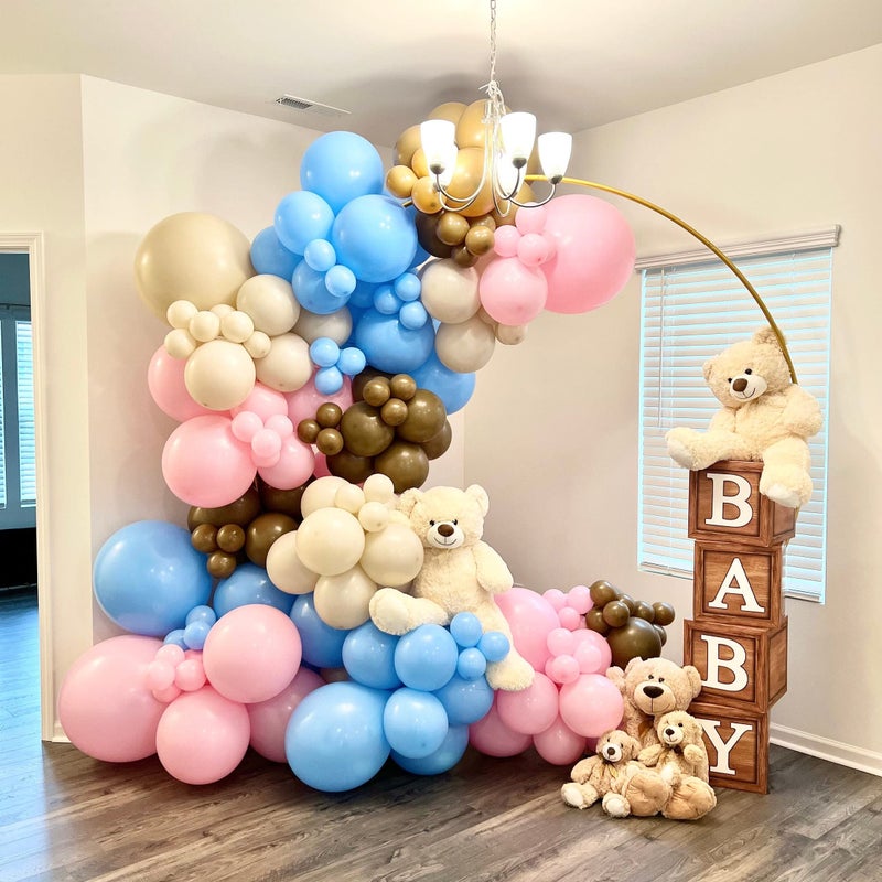 FRIGG Baby Shower Boxes Party Decorations - 4 Wood Grain Brown Blocks with Baby Letter, Printed Letters,First Birthday Centerpiece Decor, Teddy Bear Baby Shower Supplies, Gender Reveal Backdrop - Image 2